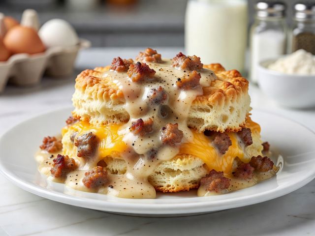 Biscuits and Gravy Breakfast Casserole