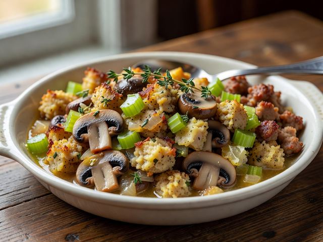 Holiday Stuffing Mushroom Casserole