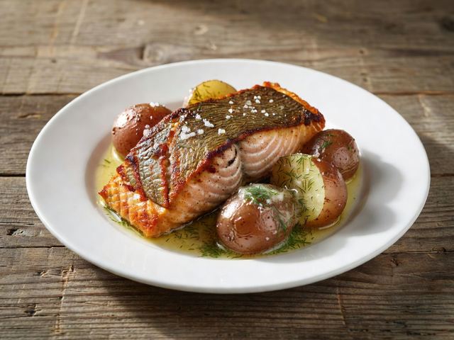 Fire-Roasted Salmon with Boiled Potatoes and Dill Butter
