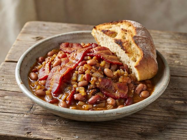 Smoky Bacon-and-Bean Pot with Skillet Bread