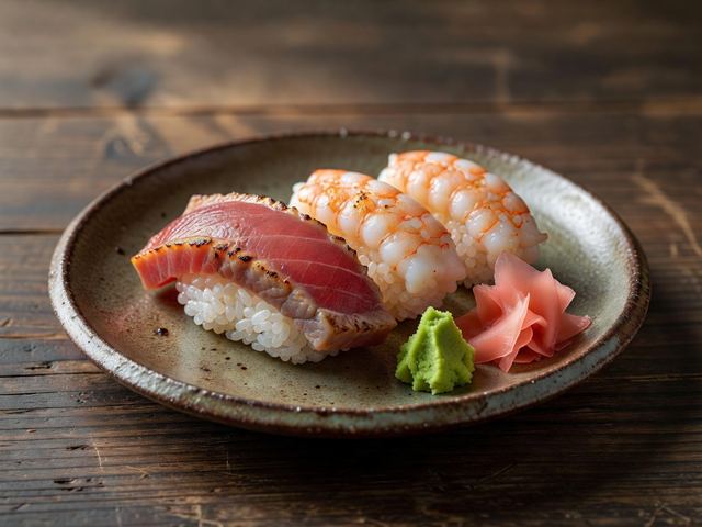 Hand-Pressed Nigiri Night with Seared Tuna, Cooked Shrimp, Wasabi, and Pickled Ginger