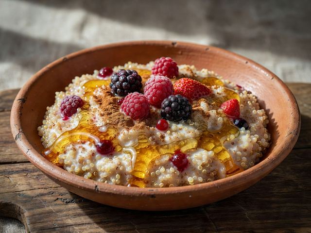 Quinoa Porridge with Honey, Cinnamon, and Berries