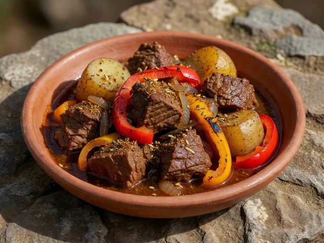 Slow-Simmered Cumin Beef with Rehydrated-Style Potatoes and Roasted Peppers