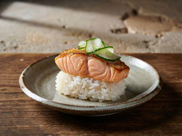 Hand-Pressed Sushi-Style Rice with Seared Salmon and Cucumber