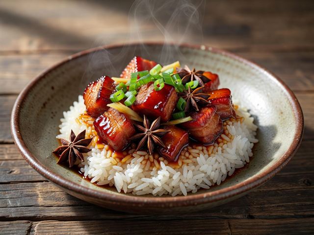 Red-Braised Pork Belly with Star Anise over Jasmine Rice