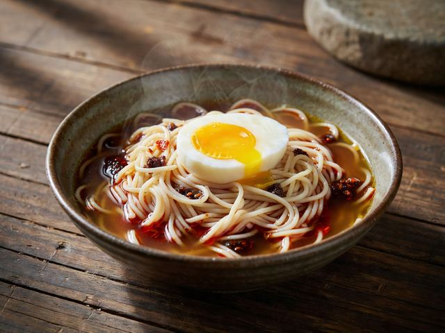 Soy-Chili Wheat Noodle Bowl with Soft Egg