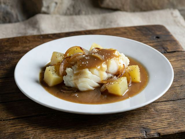 Slow-Poached Cod in Brown Butter with Onions and Potatoes