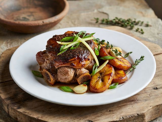 Oven-Slow Jerk Pork Shoulder and Roasted Sweet Plantains