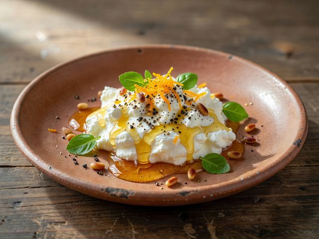 Honey-Drizzled Ricotta with Cracked Black Pepper and Orange Zest