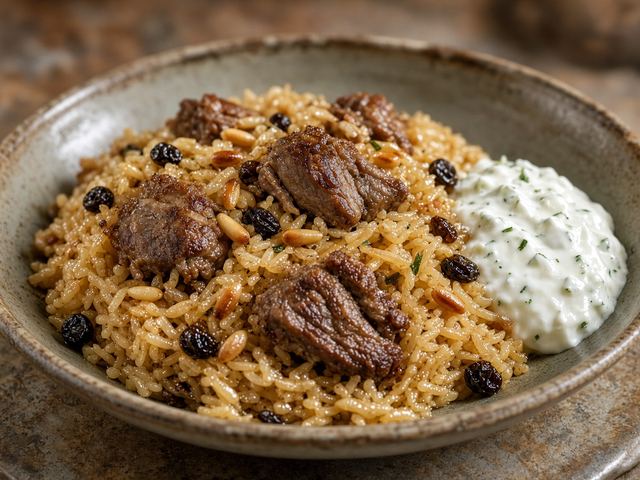 Buttered Lamb Pilaf with Pine Nuts, Currants, and Simple Cucumber Yogurt