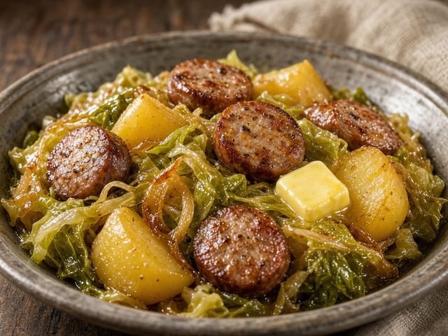 Slow Cabbage, Smoked Sausage, and Buttered Boiled Potatoes