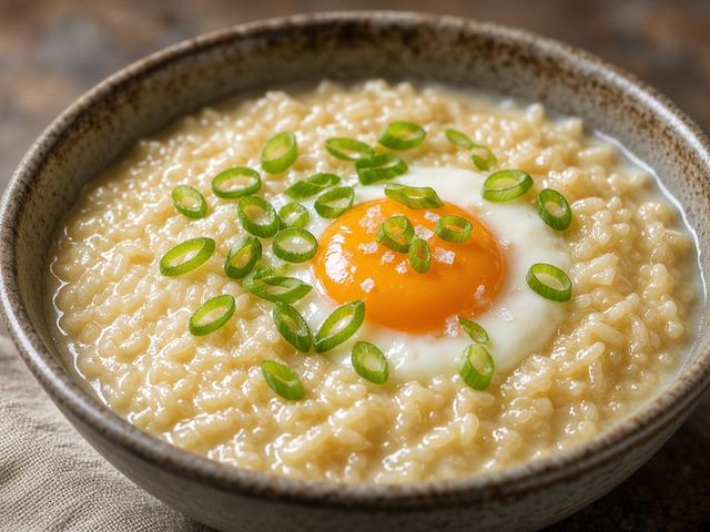 Carolina Gold Rice Porridge with Scallion and Soft Egg