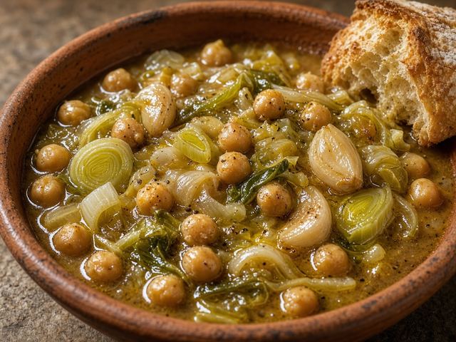Garlicky Chickpea and Leek Stew with Crusty Bread