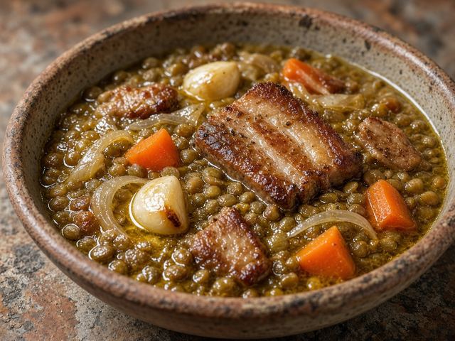 Lentil and Salt-Pork Pot with Crusty Bread