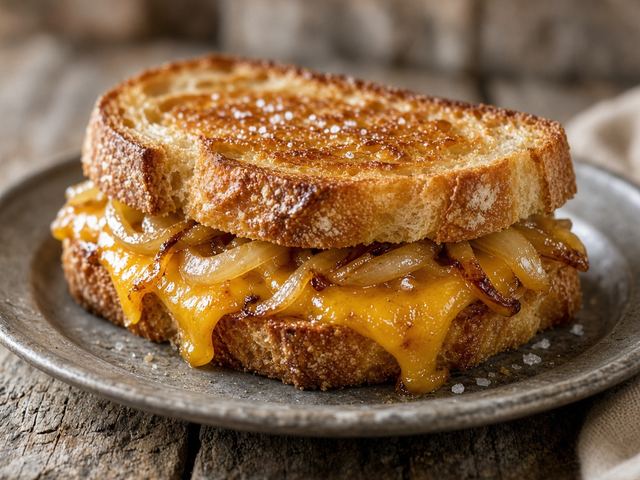 Sourdough Grilled Cheese with Sharp Cheddar and Skillet Onions