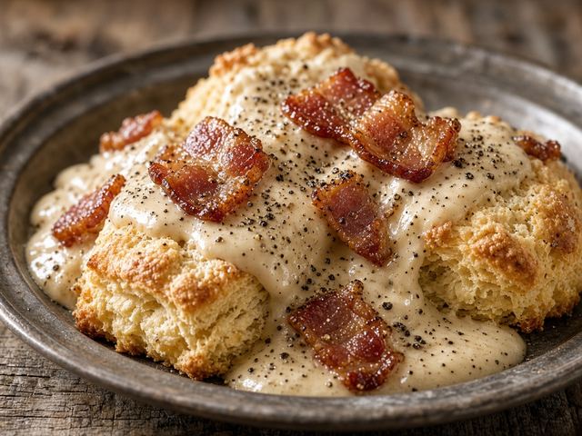 Cast-Iron Sourdough Biscuits with Black Pepper Gravy