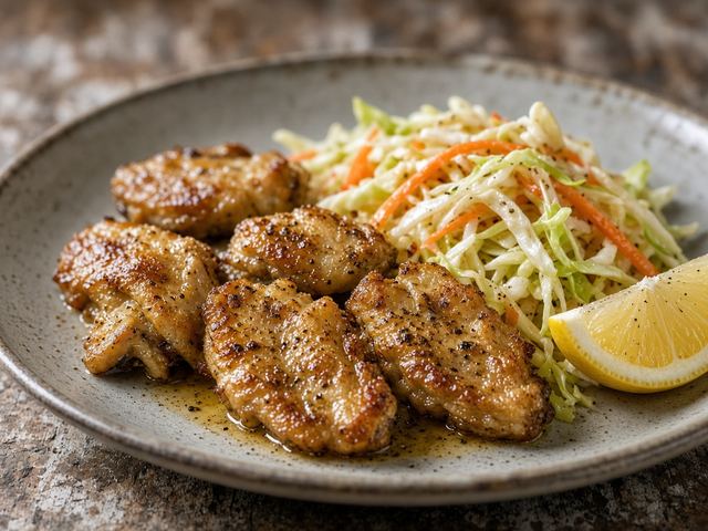 Pan-Fried Oysters with Sharp Slaw and Lemon