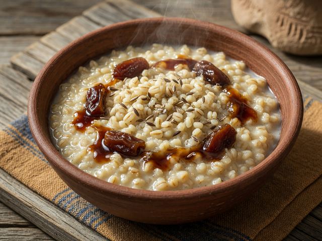 Warm Barley Porridge with Date Syrup and Toasted Cumin