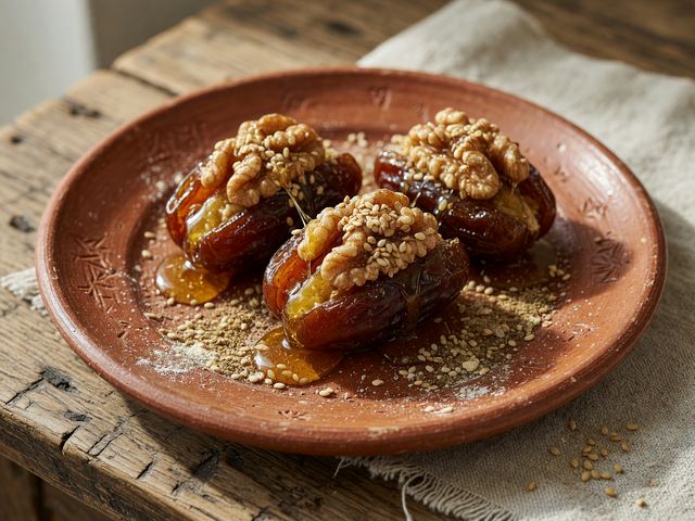 Honeyed Dates Stuffed with Sesame and Walnut
