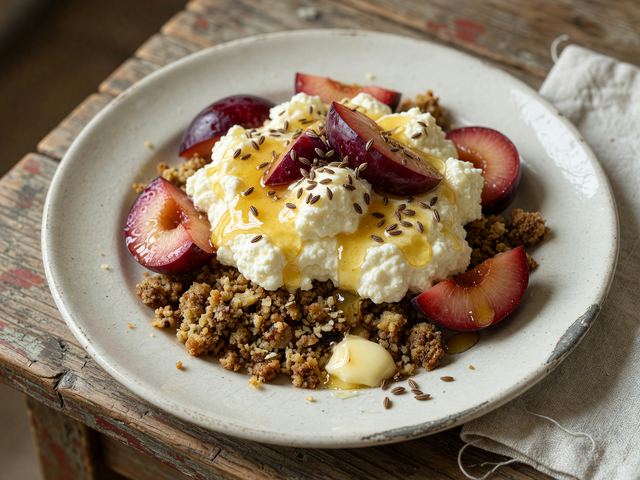 Honey-Sweet Farmer Cheese with Plums