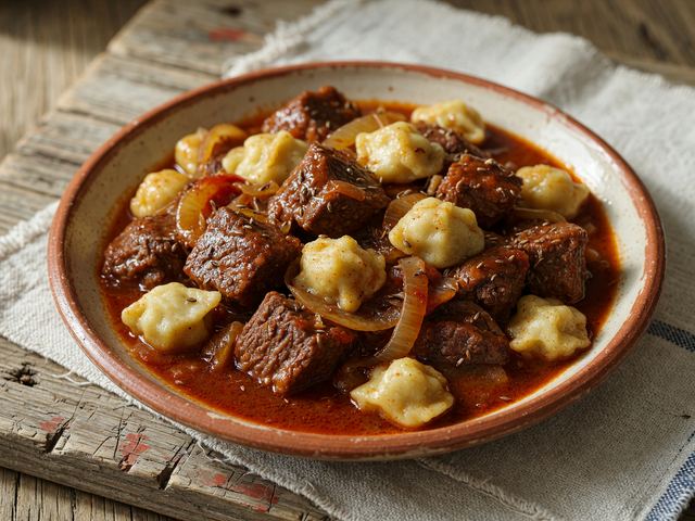 Pot-Braised Goulash Beef with Pinched Dumplings