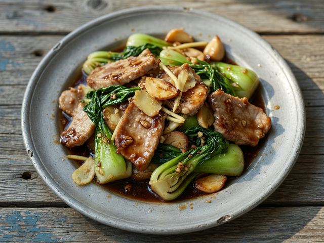 Velvet Stir-Fried Pork with Bok Choy and Garlic