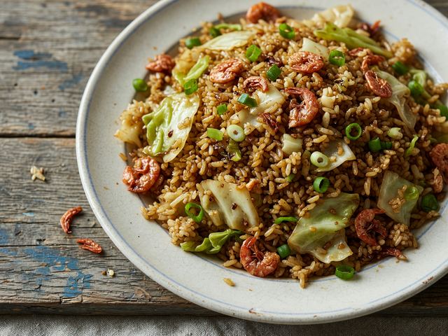Soy-Glazed Cabbage and Dried-Shrimp Fried Rice