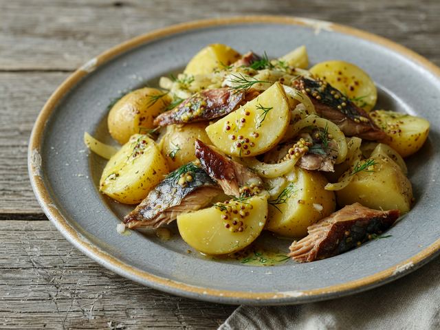 Warm Potato and Smoked-Fish Salad with Dill and Mustard Dressing