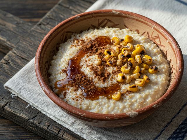 Cinnamon Quinoa Porridge with Honey and Toasted Corn