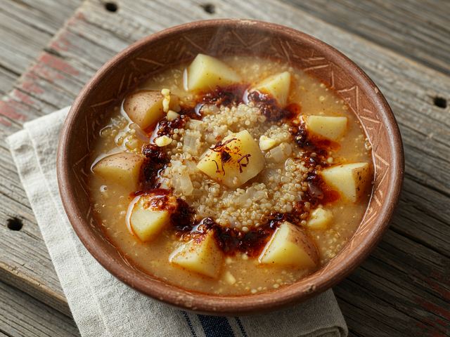 Chunky Potato-Quinoa Soup with Mild Chile Oil