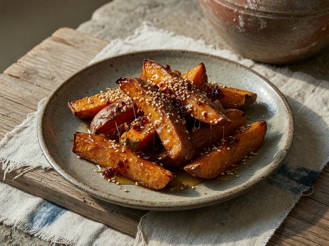 Honey-Butter Roasted Sweet Potato Wedges with Toasted Sesame