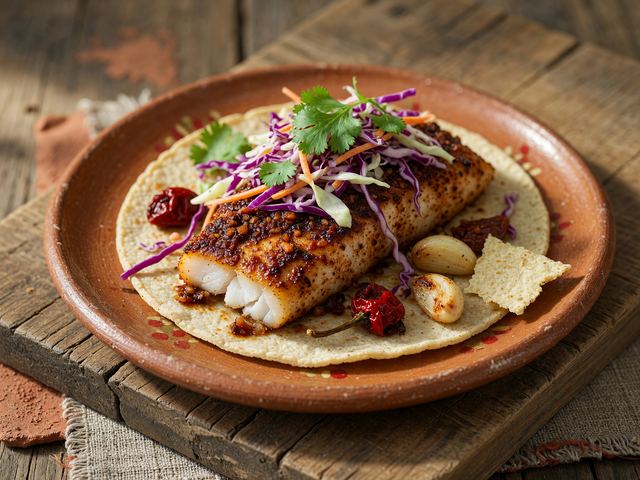 Chile-Rubbed Fish Tacos on Corn Tortillas with Cabbage Slaw