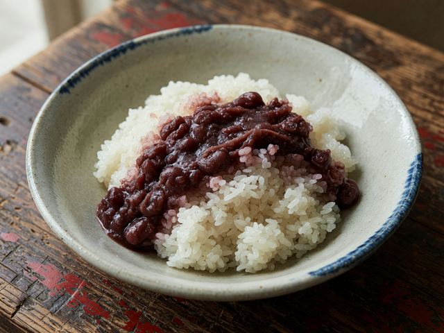 Sweet Azuki Spooned over Sticky Rice