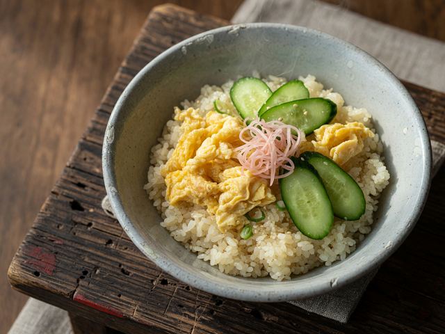 Warm Vinegar-Rice Bowl with Cucumber, Egg, and Ginger