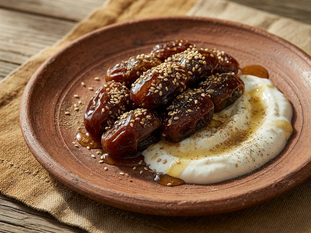 Warm Pressed Dates with Toasted Sesame and Honey