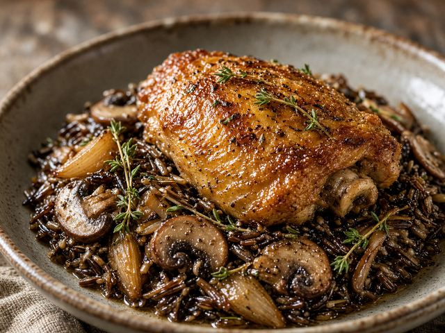 Roasted Chicken with Mushroom Wild Rice