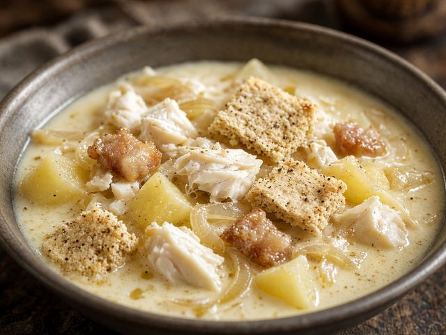 Creamy Salt-Cod Chowder with Hardtack Croutons