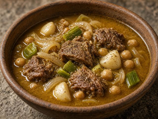 Coriander Mutton Broth with Onions and Garlic