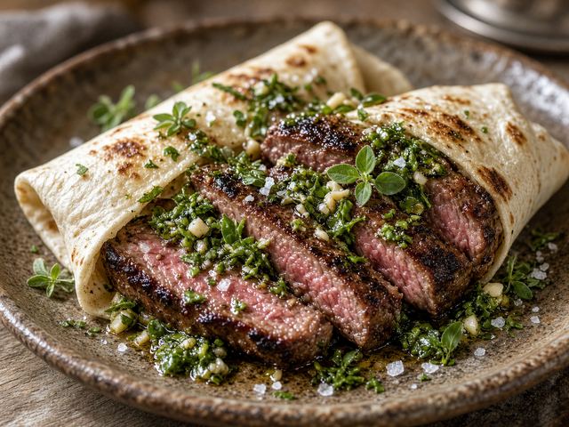 Seared Skirt Steak Wraps with Chimichurri