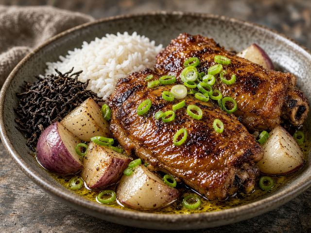 Tea-Smoked Chicken Thighs with Turnips and Scallion Oil