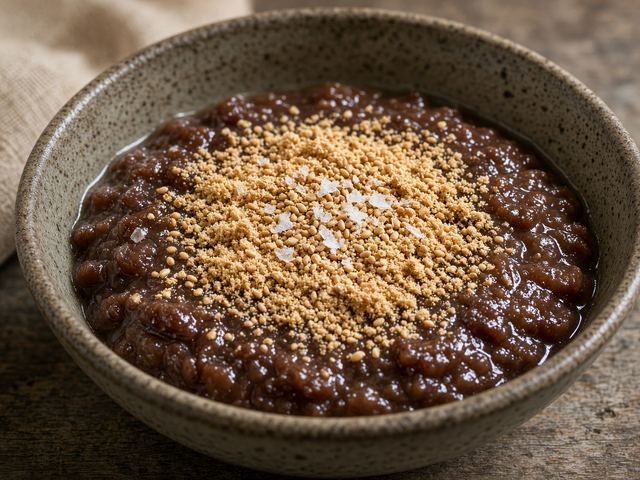 Warm Sweet Red-Bean Spoon Dessert with Toasted Kinako and a Pinch of Salt