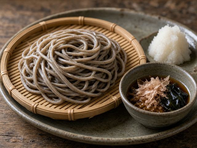 Zaru-Style Cold Soba with Soy-Mirin Dipping Sauce and Grated Daikon
