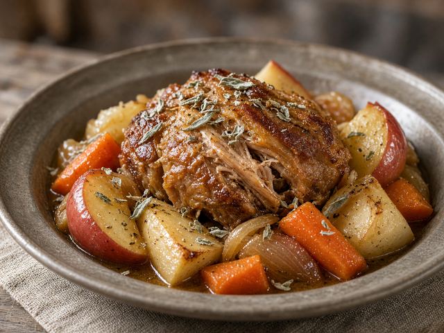Dutch-Oven Pork Shoulder with Apples and Root Vegetables