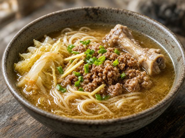 Ginger-Pork Broth Noodles with Quick Pickled Cabbage