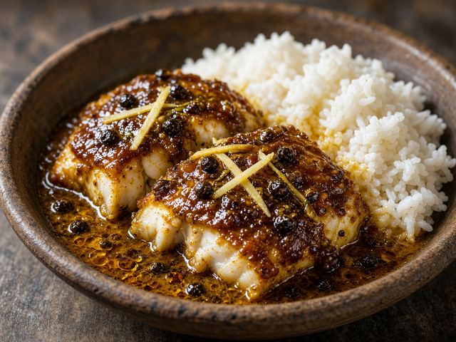 Tamarind-Pepper Fish with Plain Rice