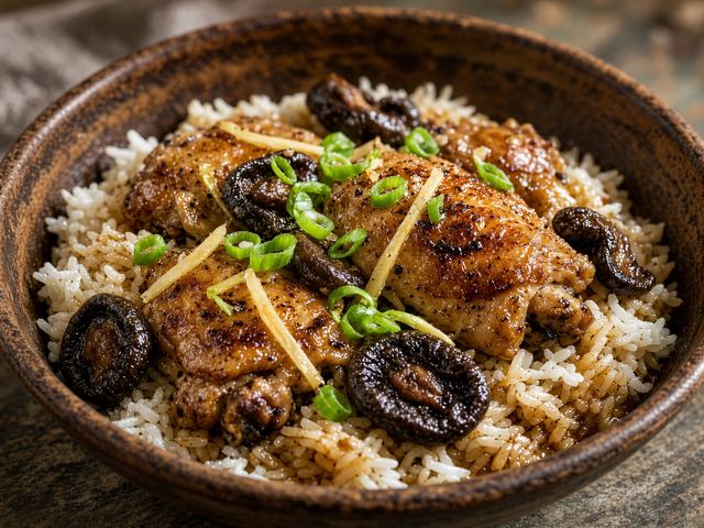 Clay-Pot Style Chicken Rice with Dried Shiitakes