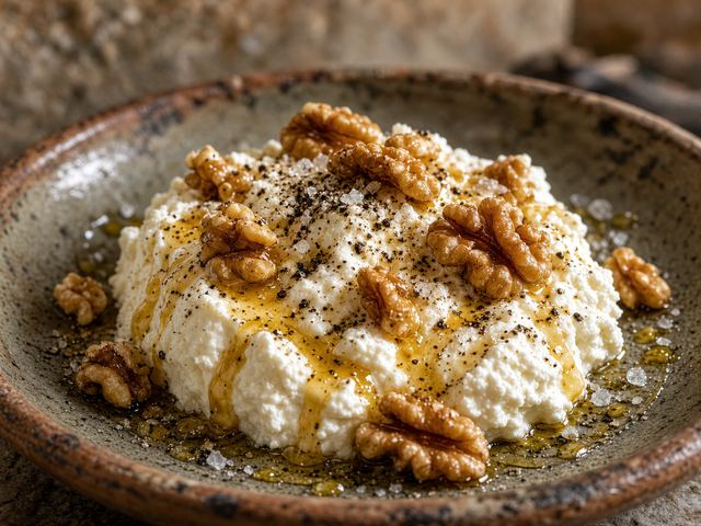 Peppered Ricotta with Honey and Toasted Walnuts