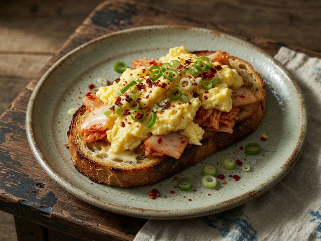 Kimchi-Scallion Egg Soft Scramble on Toast