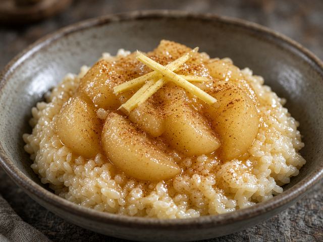 Ginger-Pear Compote over Warm Sweet Rice