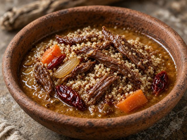 Slow-Simmered Beef Charqui Bowl with Quinoa and Aji Sauce